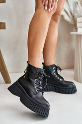 Bottines en cuir pour femme avec semelle tracteur moderne - Noir